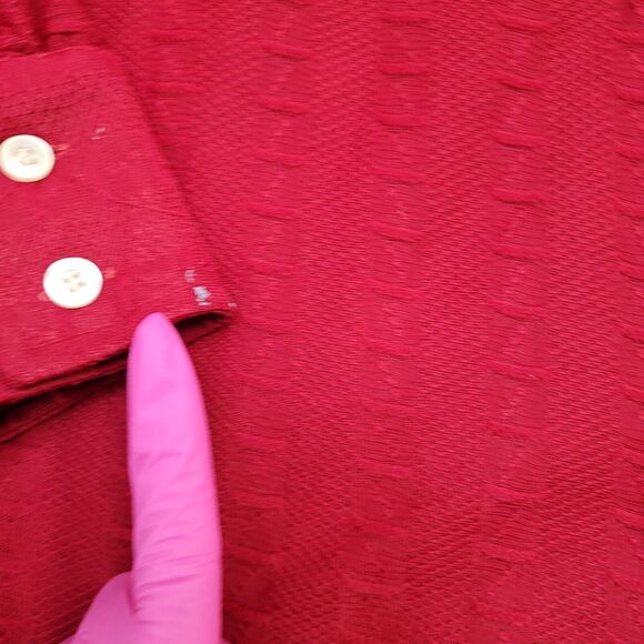 Vintage 70s Disco Hippie Button Shirt M/L 21x29 Red Textured - Picture 8 of 13